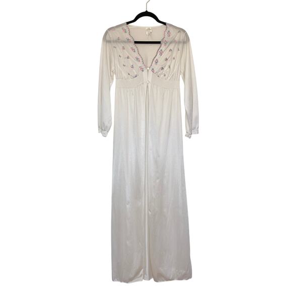 Vintage Cottage Prairie Maxi length Gown Slip Nightie Robe Embroidered Flower M - Picture 1 of 13